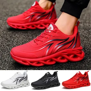 Men&#39;s Flame Printed Sneakers Flying Weave Sports Shoes Comfortable Running Shoes Outdoor Men Athletic Shoes